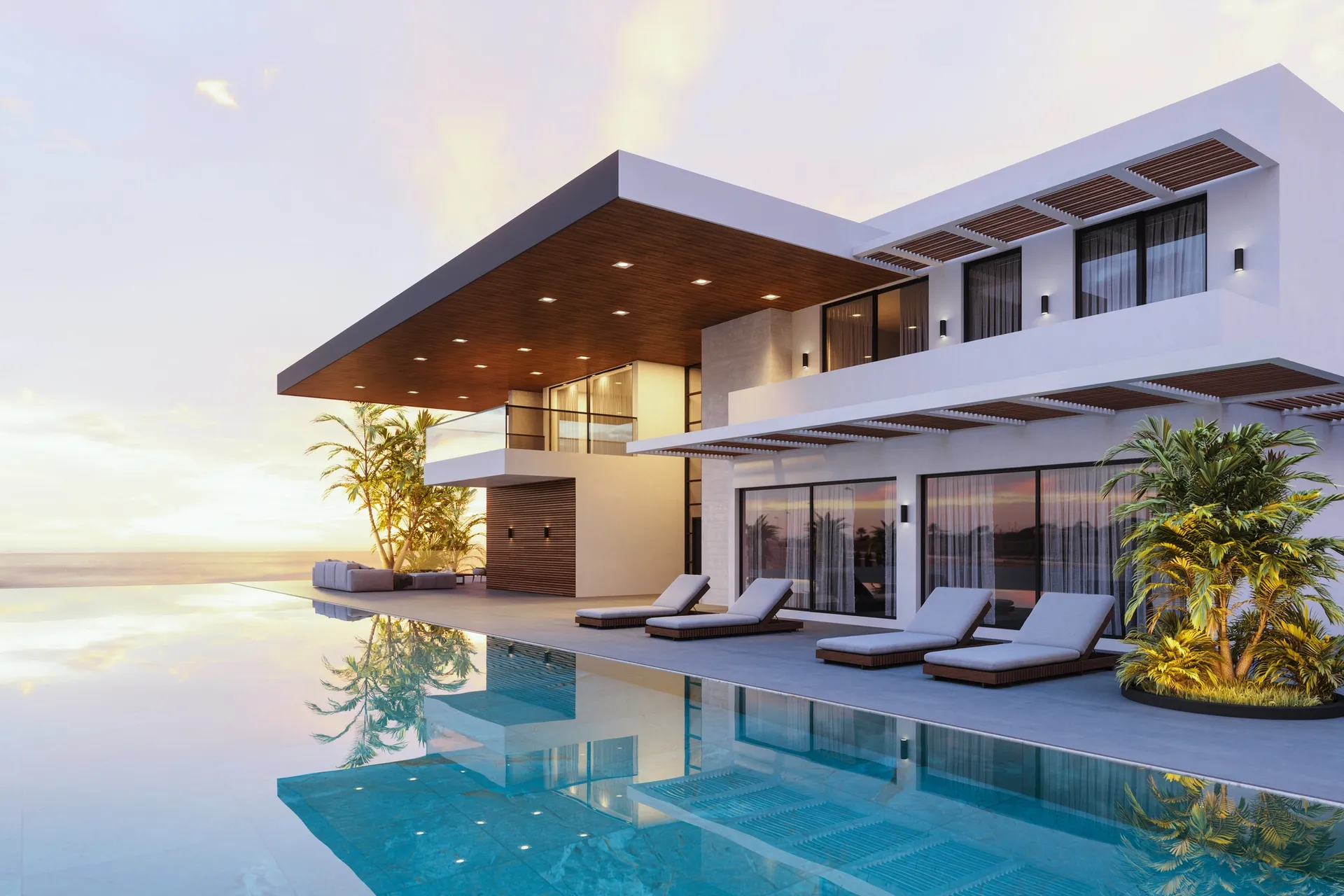 Contemporary home beside a swimming pool